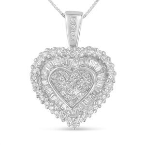 10K White Gold 1 cttw Multi Cut 1 cttw Diamond Heart Pendant Necklace (H-I,